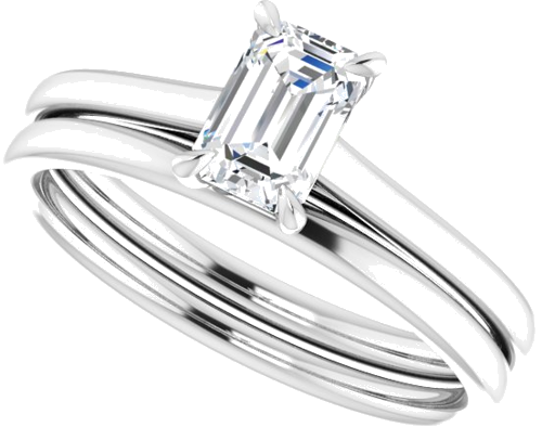 14K White  6x4 mm Emerald Solitaire Engagement Ring Mounting (10)