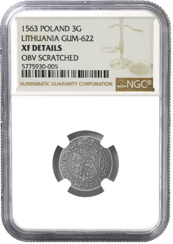 3 гроша ЛДК серебряная монета 1563 3G XF DETAILS (Cертифицированная NGC) (1)