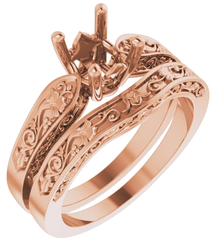 Sužadėtuvių Žiedas „Solitaire Floral“ 14k rose gold Asscher 5.5mm (6)