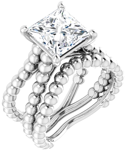 Sužadėtuvių Žiedas „Solitaire Beaded Negative Space“ 925 Sidabro Square 8mm (6)