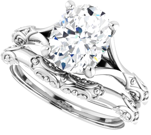 Sužadėtuvių Žiedas „Solitaire Split Shank“ 585 Baltojo Aukso Oval 9mm x 7mm (10)