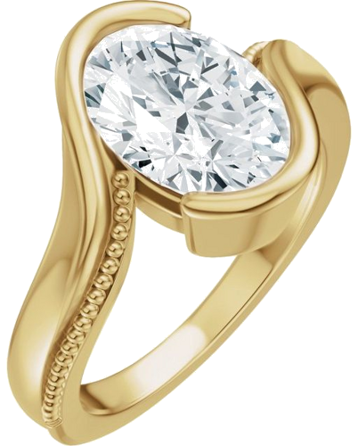 Sužadėtuvių Žiedas „Milgrain Half Bezel Bypass Solitaire“ 14k yellow gold Oval 10.5mm x 7.3mm (1)