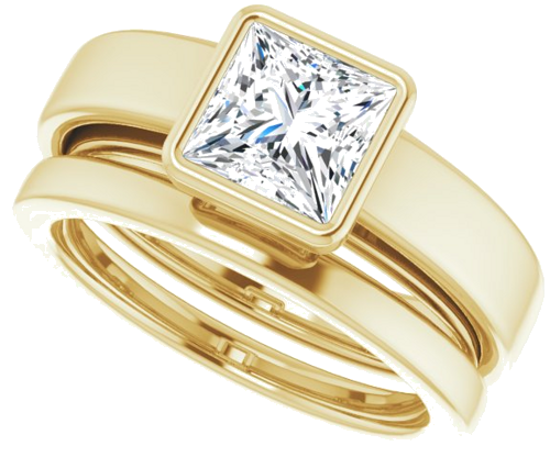 Sužadėtuvių Žiedas „Bezel-Set Solitaire“ 585 Geltonojo Aukso Square 6mm (10)