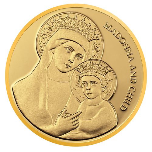 Златна монета 1 долар Мадона с Младенеца 2009 Палау (1)