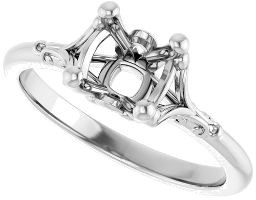 14K White 6 mm Cushion Solitaire Engagement Ring Mounting (5)