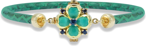 Leather bracelet with a four-leaf clover inlaid with sapphires ROYAL CLOVER (3)