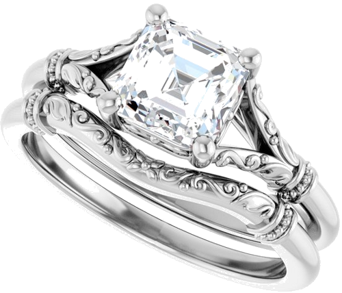 Sužadėtuvių Žiedas „Sculptural“ 14k white gold Asscher 6mm (10)