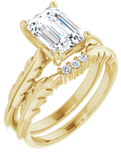 Sužadėtuvių Žiedas „Solitaire Leaf“ 14k yellow gold Emerald 8mm x 6mm (6)