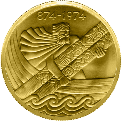 1974 Islandija Pirmoji gyvenvietė 10 000 Kronų Auksinė moneta (1)
