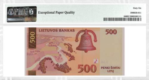 2000 Lietuva 500 litu banknote PMG GEM UNC 66 (2)