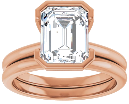 Sužadėtuvių Žiedas „Half-Bezel“ 14k rose gold Emerald 9mm x 7mm (8)