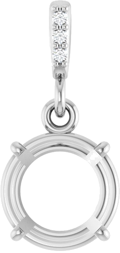 14K White 8 mm Round .01 Natural Diamond Semi-Set Pendant (1)