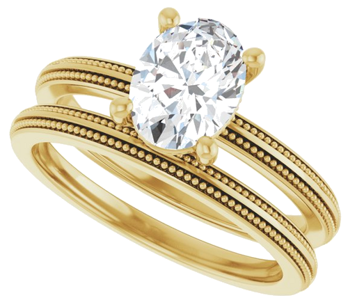 Sužadėtuvių Žiedas „Solitaire Milgrain“ 14k yellow gold Oval 8mm x 6mm (10)