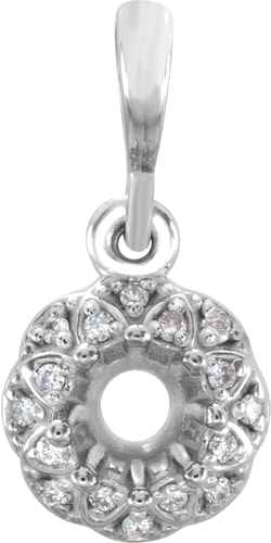 14K White 4.1 mm Round .04 CTW Natural Diamond Semi-Set Pendant (1)