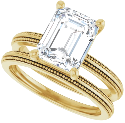 Sužadėtuvių Žiedas „Solitaire Milgrain“ 14k yellow gold Emerald 9mm x 7mm (10)