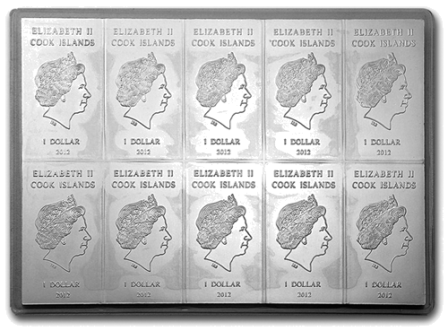 10 x 10 г Серебряные монеты 1 доллар Острова Кука 2012 Valcambi CombiCoin™ (10)