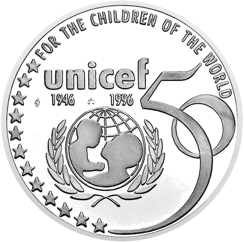 1996 UNICEF Belgium 5 Ecu silver coin (1)