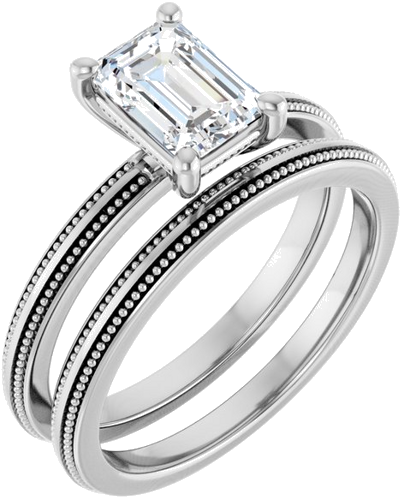 Sužadėtuvių Žiedas „Solitaire Milgrain“ 14k white gold Emerald 7mm x 5mm (6)