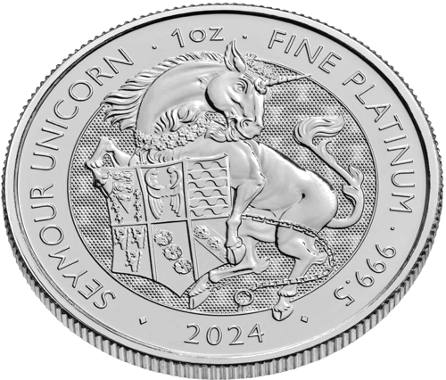 1 oz Tjūdoru (Tudor) Seimūru vienradzis 2024 Lielbritānija platīna monēta (4)