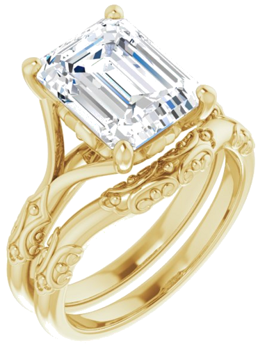 Sužadėtuvių Žiedas „Solitaire Sculptural“ 14k yellow gold Emerald 10mm x 8mm (6)