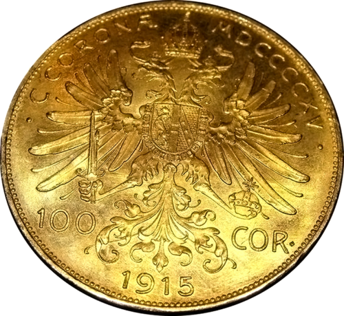 1915 Австрия Златна монета от 100 корони Франц Йосиф I (3)