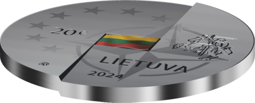 2024 Lietuva Jubiliejus narystei NATO ir ES 20 eurų sidabrinė moneta (2)