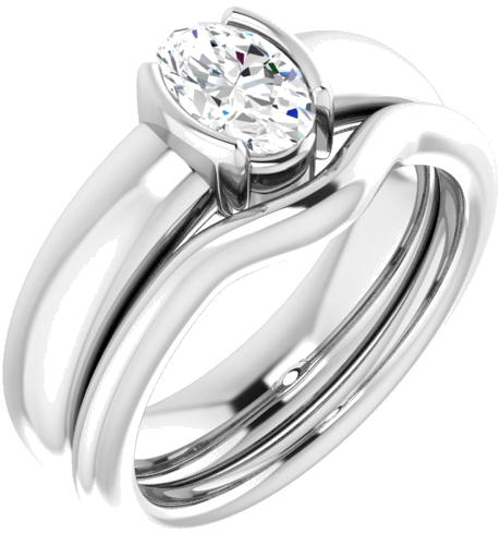 14K White 7 x 5 mm Oval Half Bezel Solitaire Engagement Ring Mounting (6)