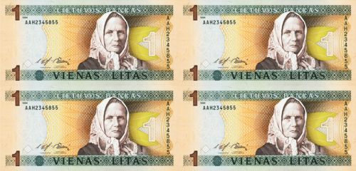 1994 Lithuania Žemaitė 1 litas uncut 2x2 banknotes (1)