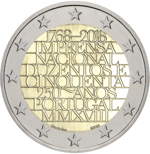 2018 Португалия Национальная типография монета 2 евро (1)