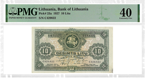 1928 Литва 10 лит банкнота PMG EF 40 (1)