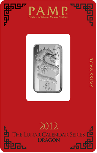 10 g kolekcionējamais investīciju sudraba lietiņš 2012 Pūķa gads Lunar PAMP (1)