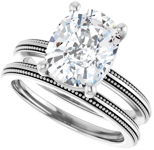 Sužadėtuvių Žiedas „Solitaire Milgrain“ 14k white gold Elongated Cushion 10mm x 8mm (10)