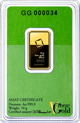 10 g Green Gold investīciju zelta stieņi Valcambi (3)