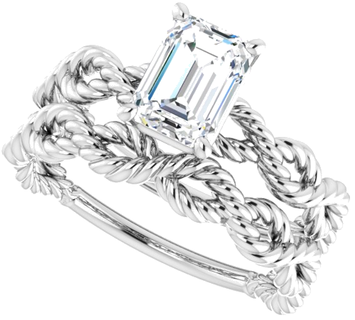 Sužadėtuvių Žiedas „Solitaire Twisted Rope“ 14k white gold Emerald 7mm x 5mm (10)