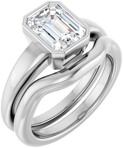 Sužadėtuvių Žiedas „Bezel-Set Solitaire“ 14k white gold Emerald 8mm x 6mm (6)