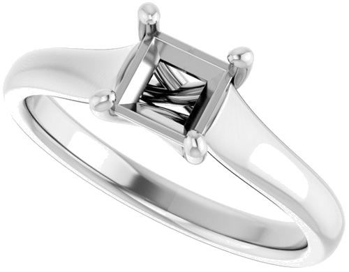 14K White 5 mm Square Solitaire Engagement Ring Mounting (5)