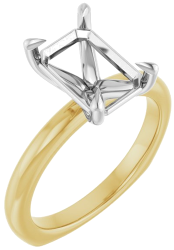 Sužadėtuvių Žiedas „Claw-Prong Euro Shank“ 14k yellow/white gold Emerald 10mm x 7mm (1)