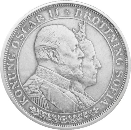 2  Kronor Golden Wedding 1907 Sweden Silver Coin (1)