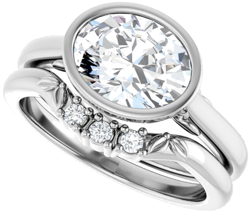 Sužadėtuvių Žiedas „Bezel-Set“ 14k white gold Oval 9mm x 7mm (10)