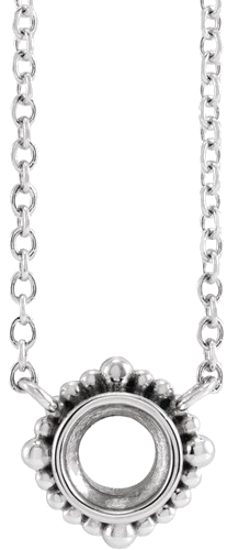 14K White 3.5 mm Round Beaded Bezel-Set 18  Necklace Mounting (1)