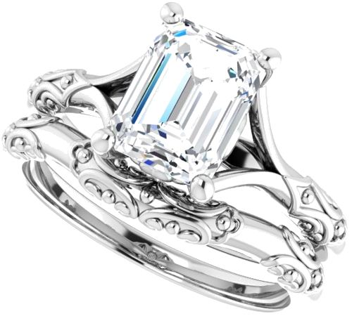 Sužadėtuvių Žiedas „Solitaire Sculptural“ 14k white gold Emerald 8mm x 6mm (10)