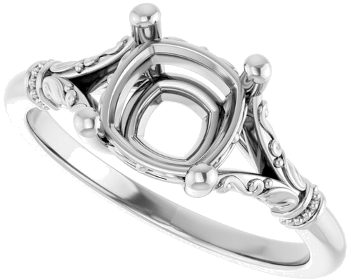 18K White 7 mm Cushion Solitaire Engagement Ring Mounting (5)