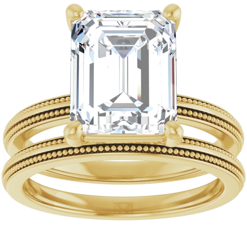 Sužadėtuvių Žiedas „Solitaire Milgrain“ 14k yellow gold Emerald 10mm x 8mm (8)