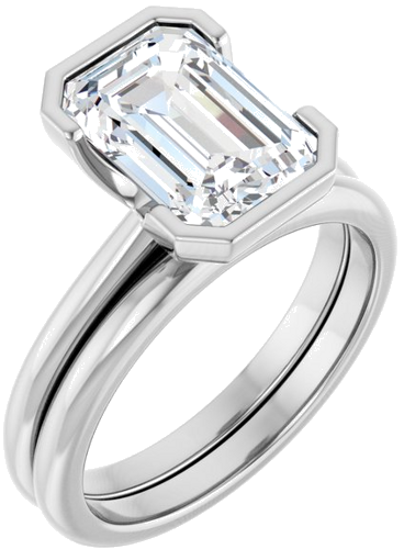 Sužadėtuvių Žiedas „Half-Bezel“ 14k white gold Emerald 10mm x 7mm (6)