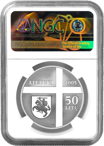 2005 Кардинал В. Сладкявичюс 50 литов серебряная монета PF 70 ULTRA CAMEO (2)