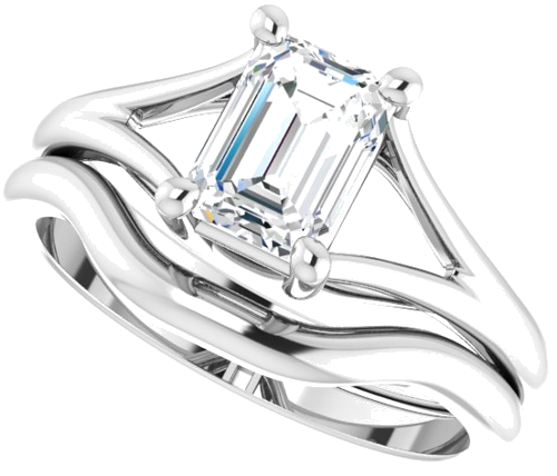 Sužadėtuvių Žiedas „Split Shank“ 585 Baltojo Aukso Emerald 7mm x 5mm (10)