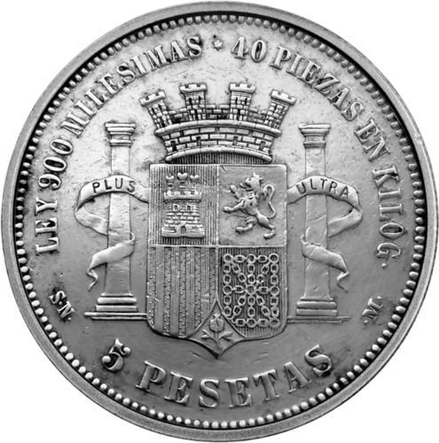 5 Pesetas Provisional Government (1869-1870) Spain silver coin (2)