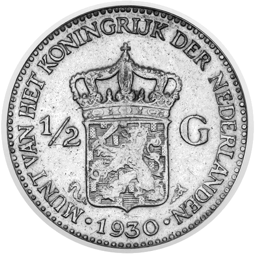 1/2 guldena Vilhelmīne (1921–1930) Nīderlande sudraba monēta (2)