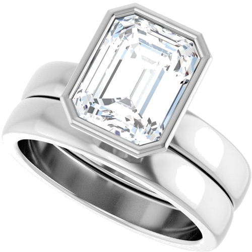 Sužadėtuvių Žiedas „Bezel-Set Solitaire“ 14k white gold Emerald 9mm x 7mm (10)