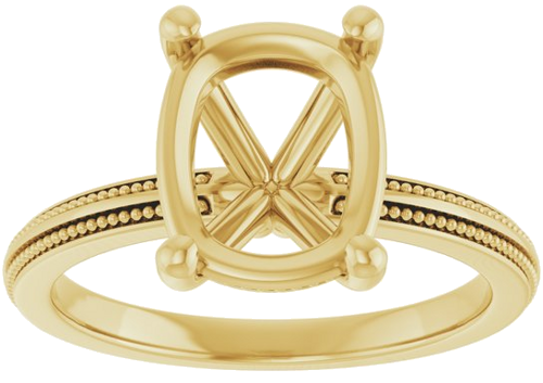 Sužadėtuvių Žiedas „Solitaire Milgrain“ 14k yellow gold Elongated Cushion 10mm x 8mm (3)